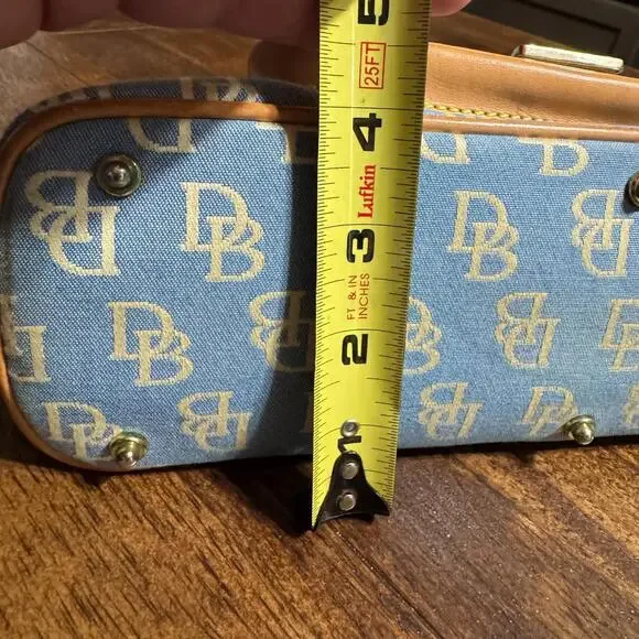 Dooney & Bourke Blue Canvas Leather DB Monogram Domed Satchel Handbag - Picture 8 of 15